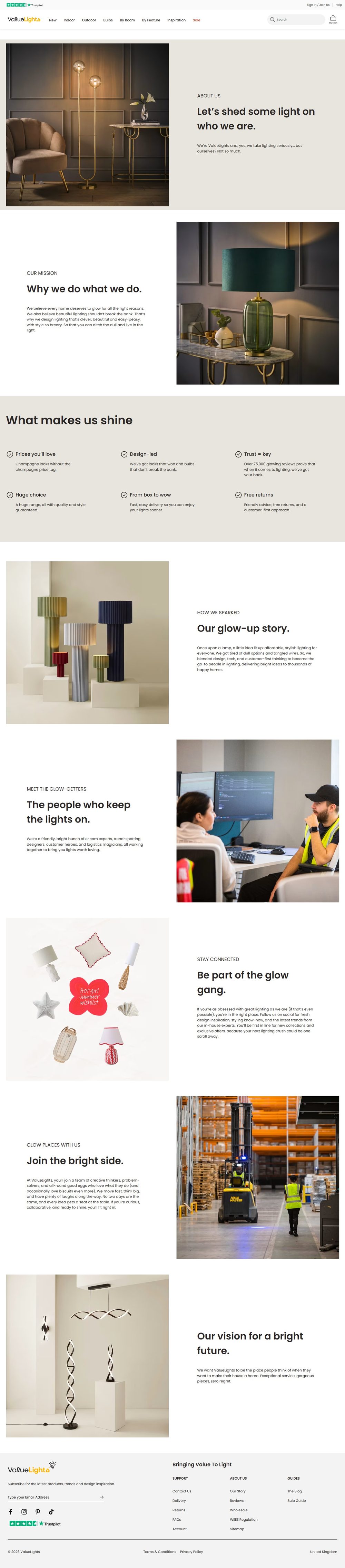 About Us page for ValueLights — copy by Jenny Hardy