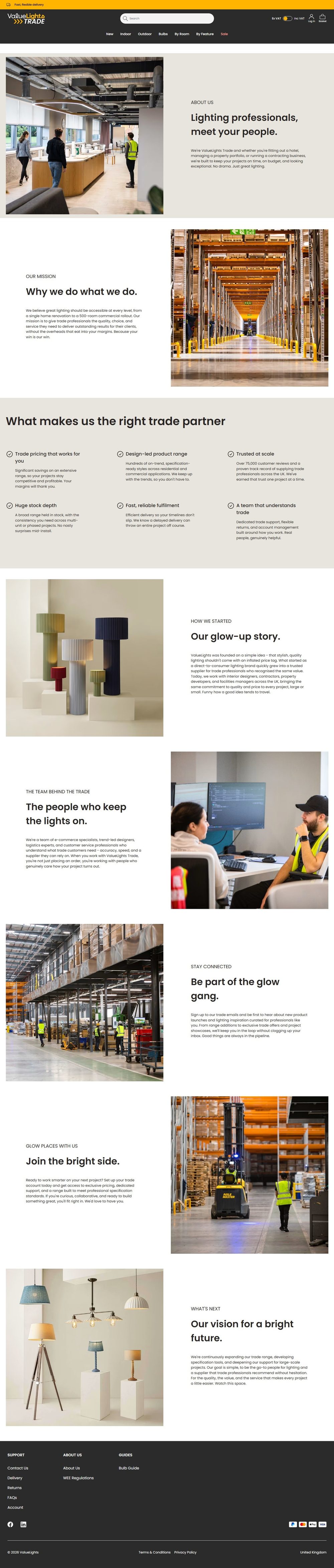 About Us page for ValueLights Trade — copy by Jenny Hardy